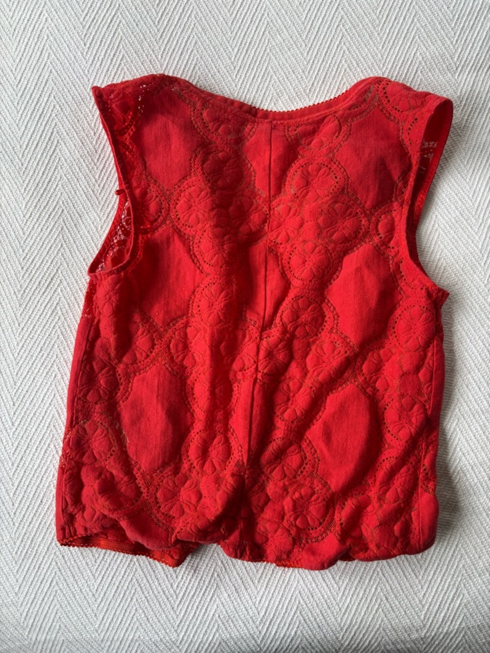Free People Red Lace Button-Front Tank Top - Picture 3 of 3